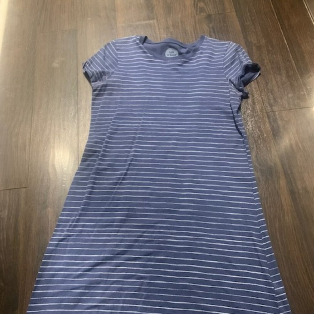 Nautical dress 
Life is Good Striped Short Sleeve T-Shirt Dress - Navy Blue